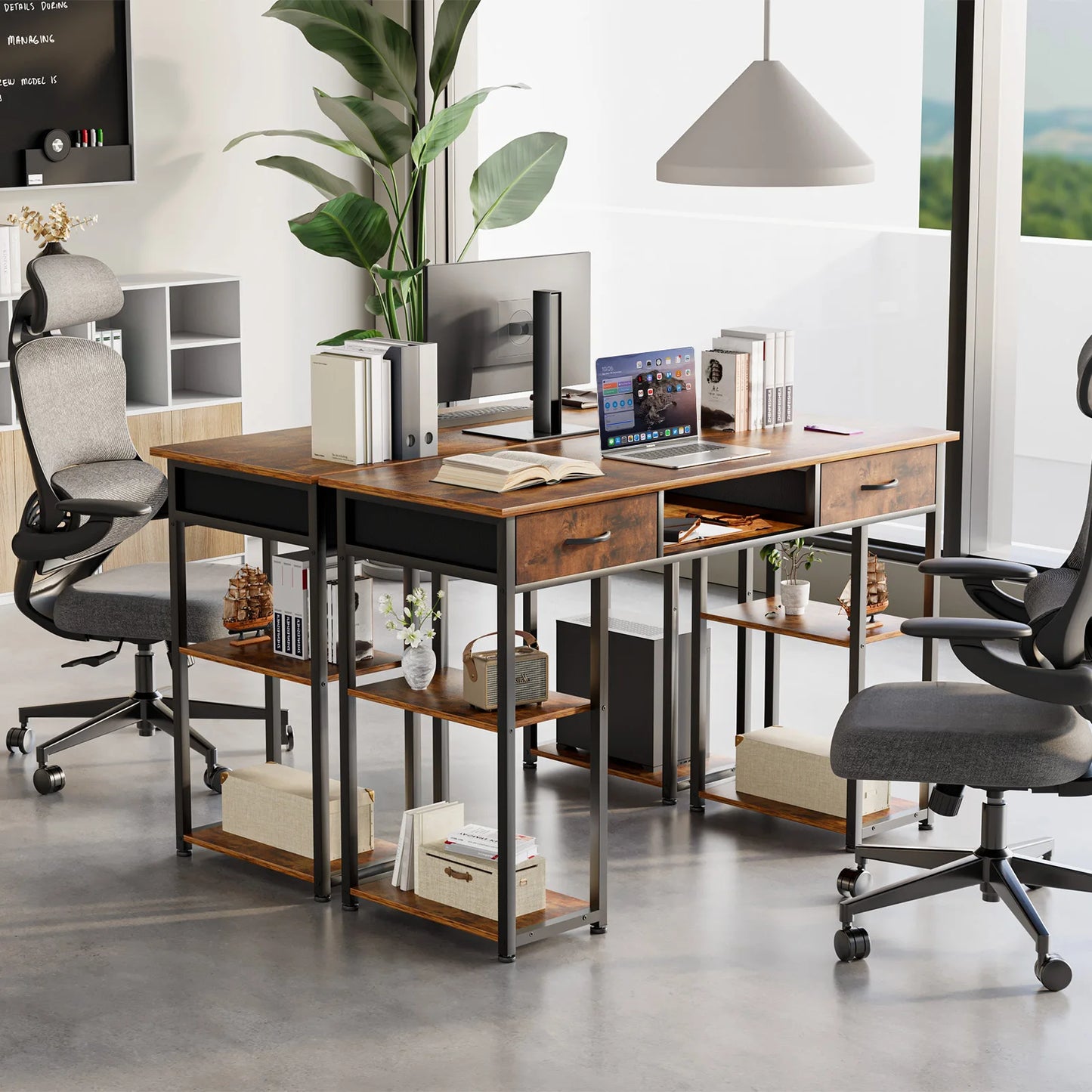 JHK IndustrialProfessionalGrade DoubleDeckShelving Office Desk With Pullout Fabric Drawers