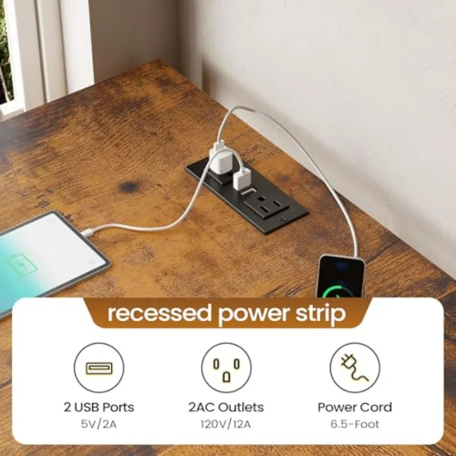 L Shaped Desk With 5 Drawer Power Outlet And Monitor