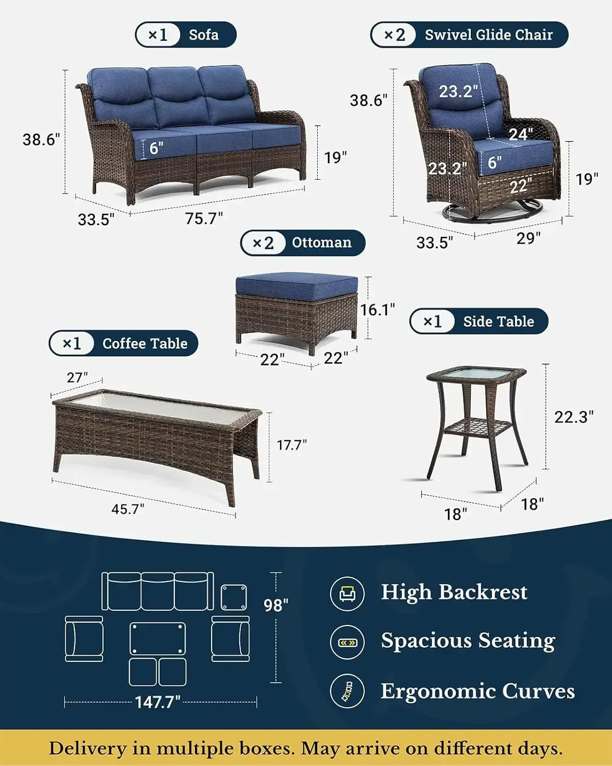 Luxury Wicker Patio Furniture Set With Cushions 7 Piece Outdoor