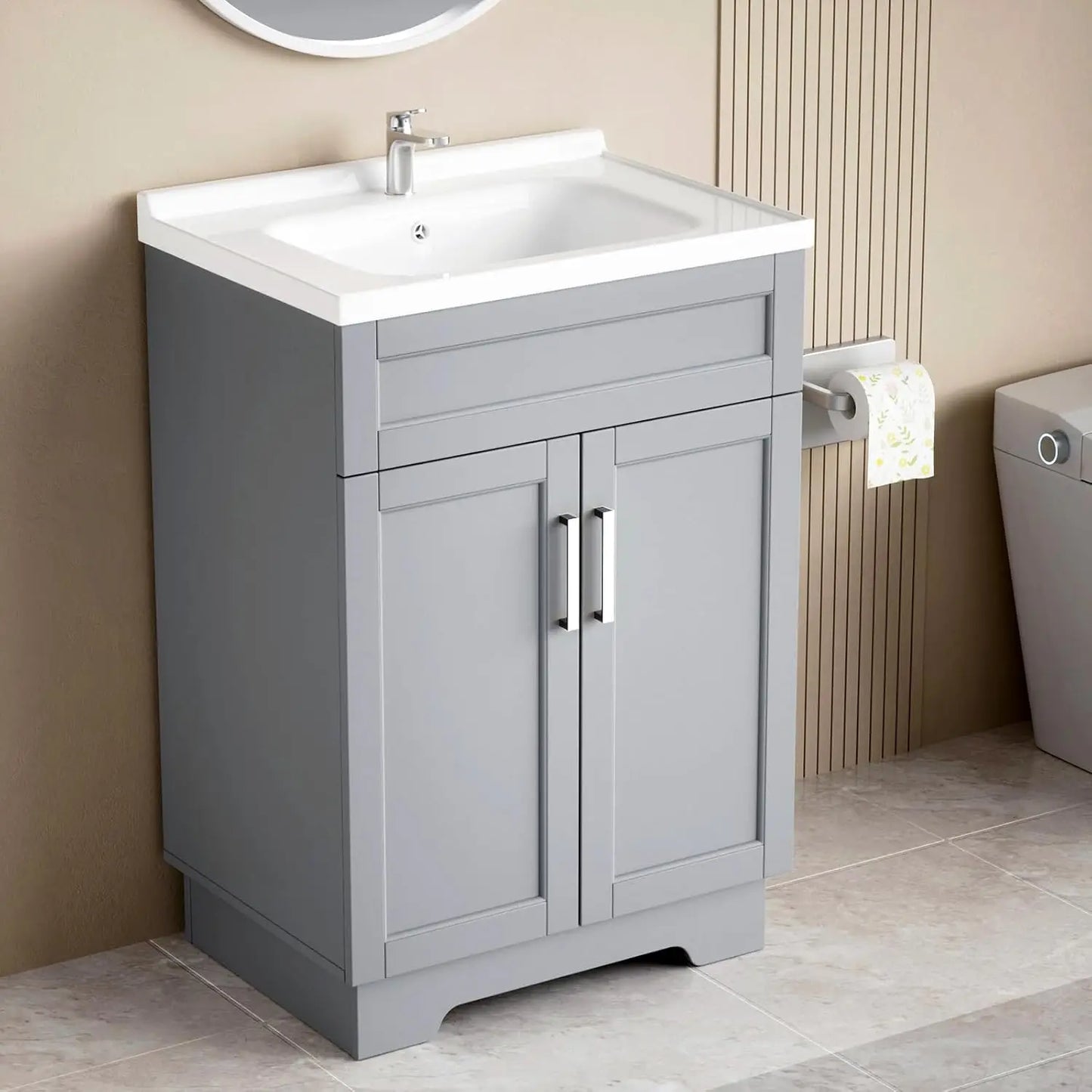 Angduo Bathroom Vanity With Ceramic Sink Cabinet Two Doors
