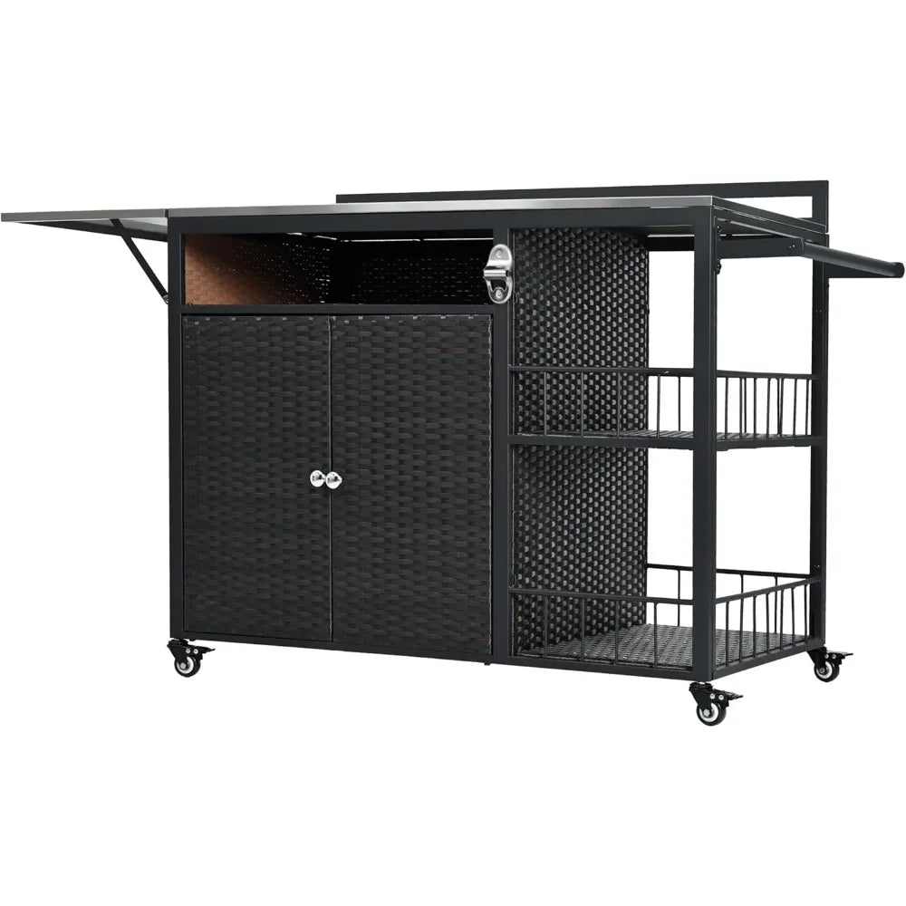 DAFIFY Outdoor Kitchen Island Cart With Foldable Side Table