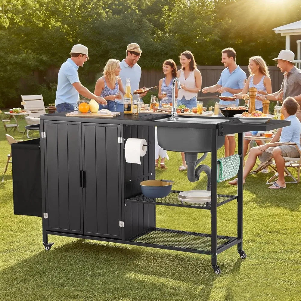 Tongyue Outdoor Grill Table With Stainless Steel Sink Barbecue Cart