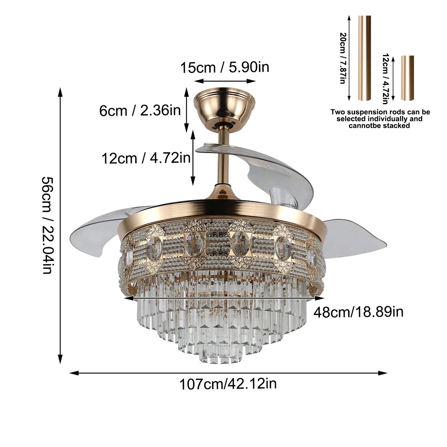 VETRULUS Modern Smart Ceiling Fan Chandelier Six Speed Remote