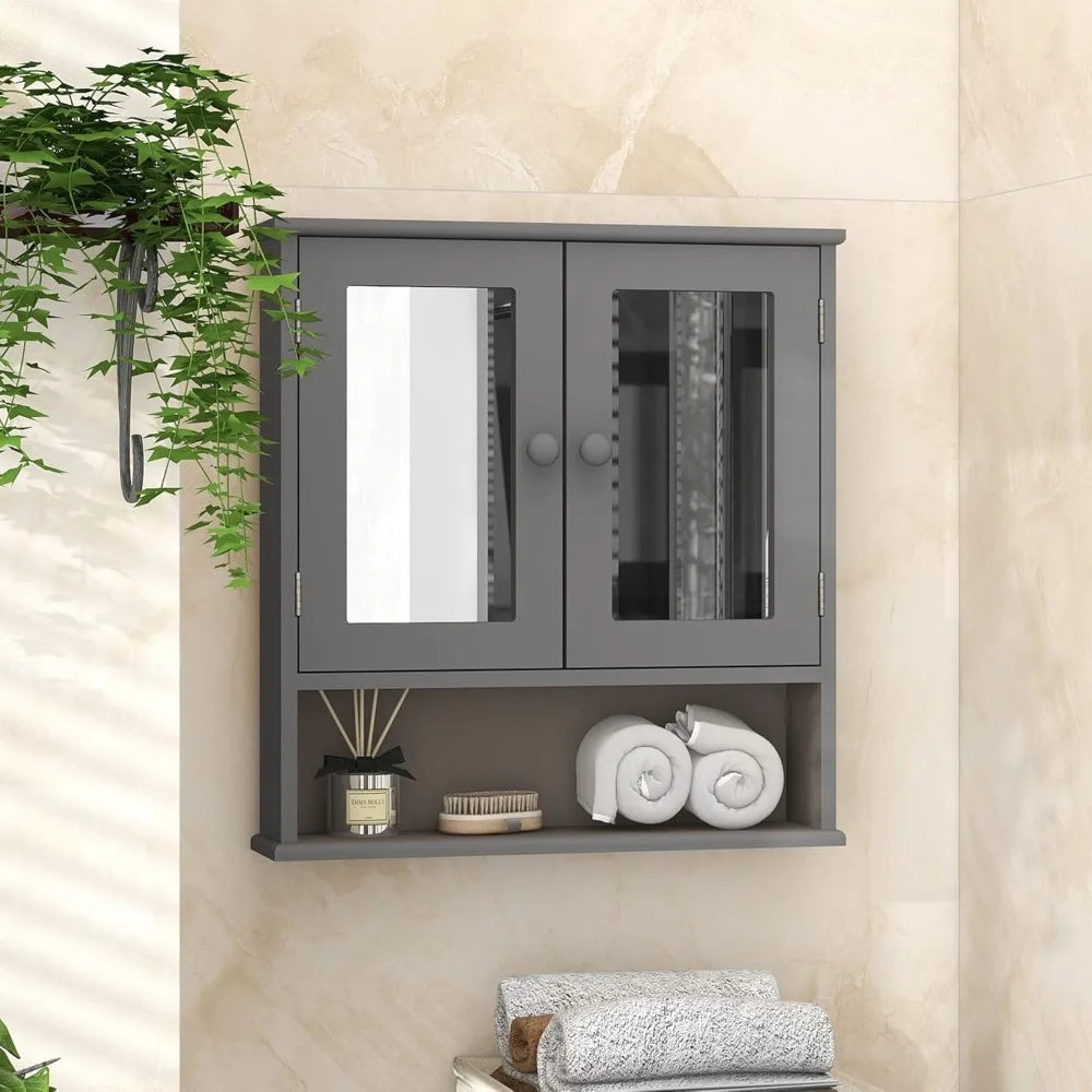 Mirrored Medicine Cabinet with Two Doors and Three Adjustable Shelves