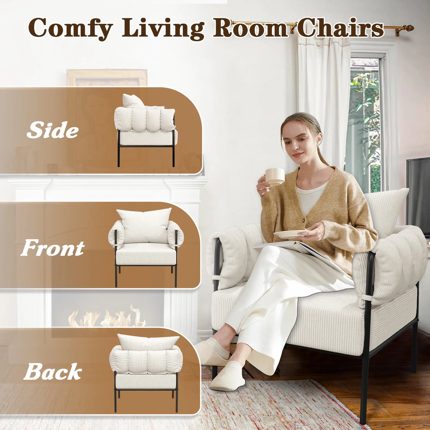 Kieperi Modern Living Room Chairs With Metal Frame Cushion