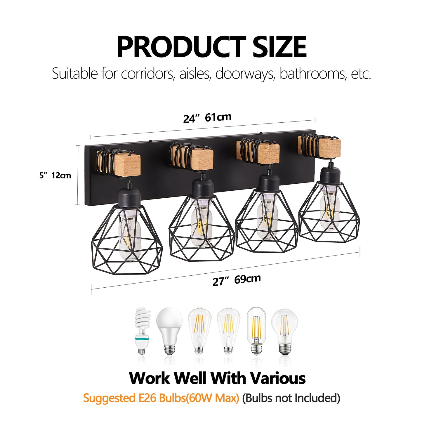 Vanity Wall Light Cage Farmhouse Geometric Iron E26 Socket