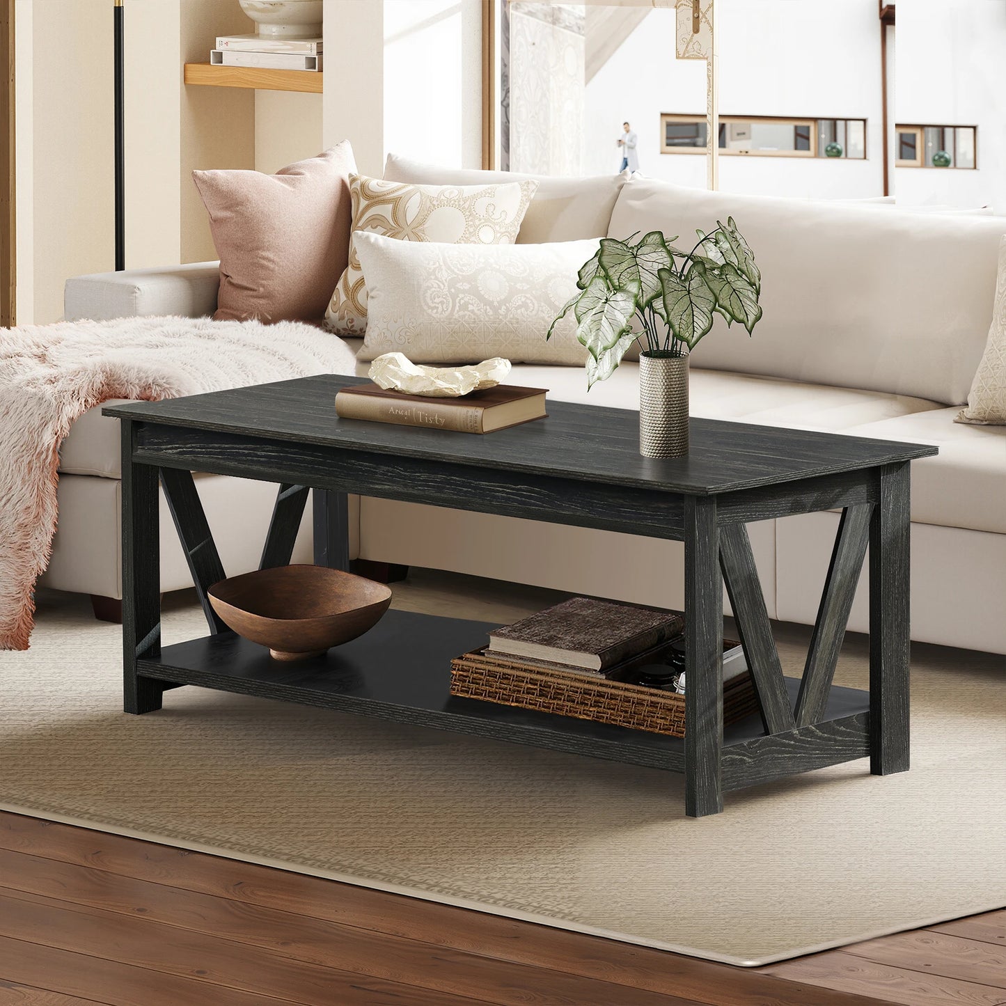 Galaxhero Coffee Table Storage Shelf With V Shaped Support