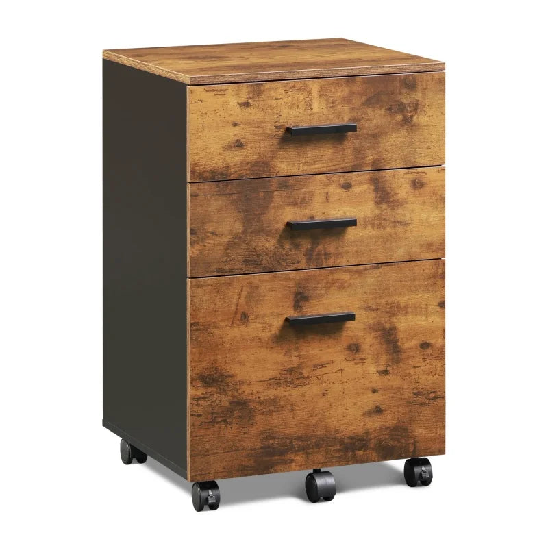 GALAXHERO Triple Drawer Durable Hardwood MobileStorage Filing Cabinet Rolling Organizer