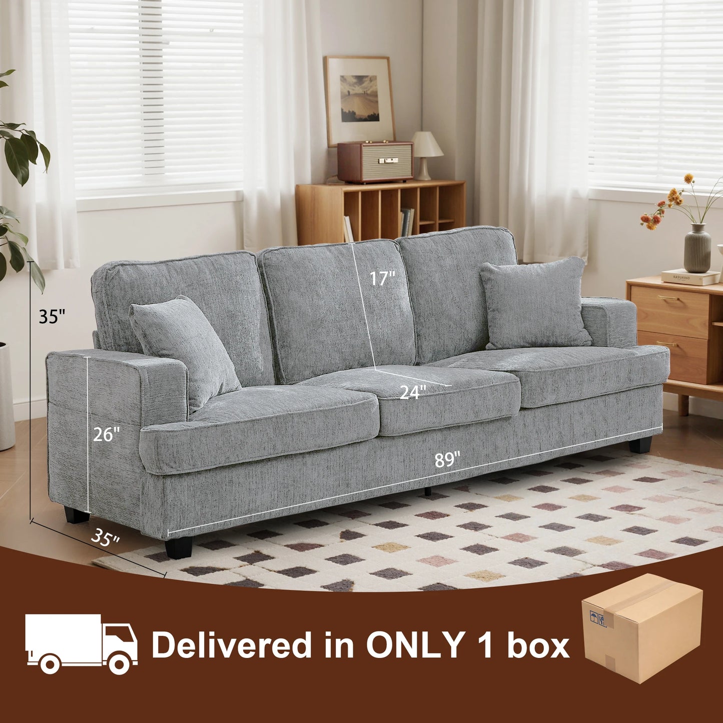 Cloud Chenile Sofa For Living Room Modern 3 Seater