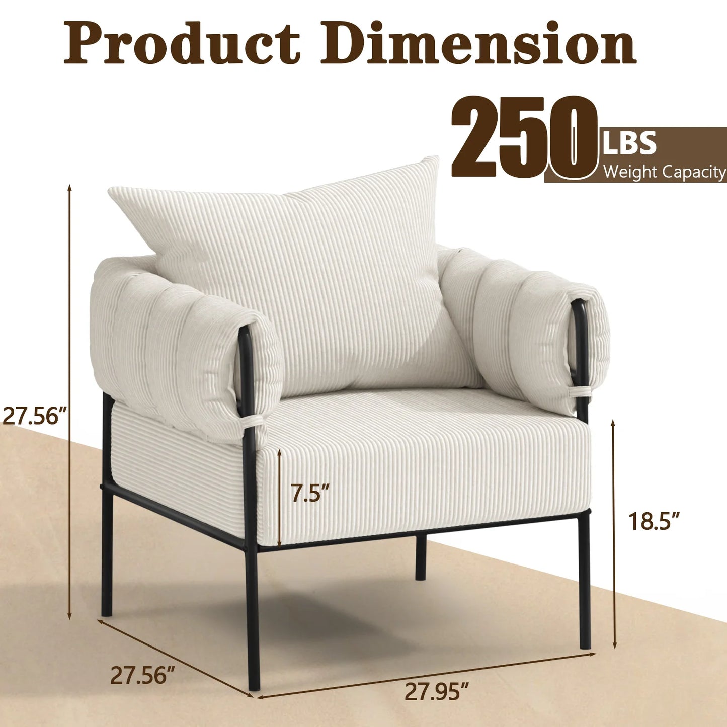 Kieperi Modern Living Room Chairs With Metal Frame Cushion