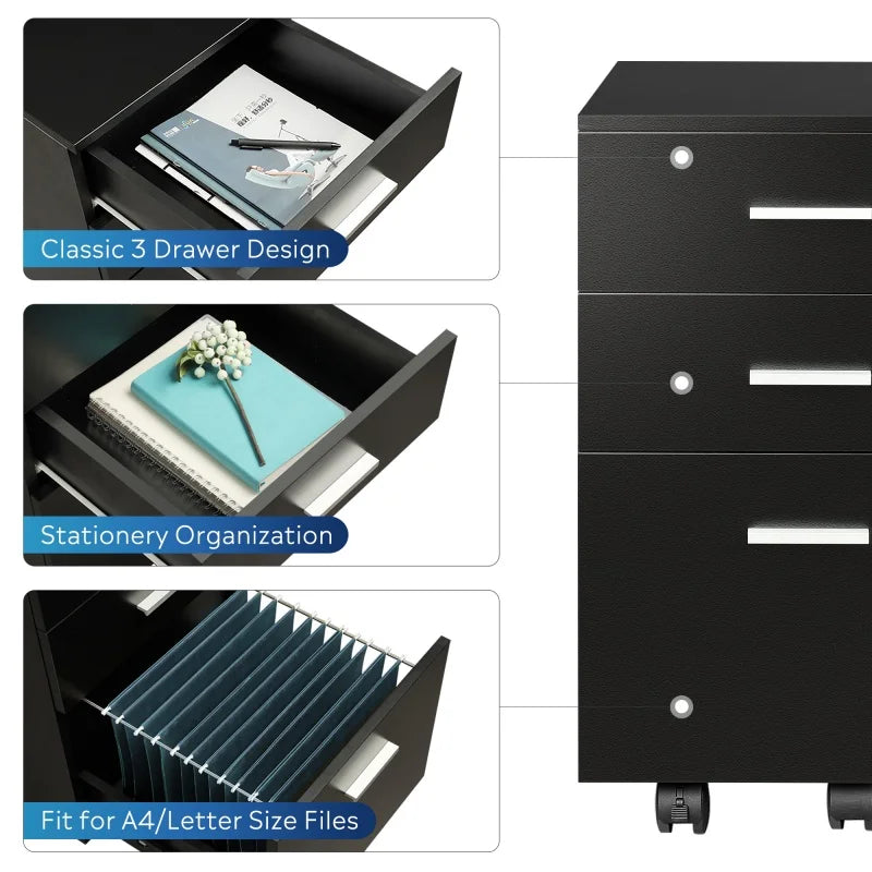 GALAXHERO Triple Drawer Durable Hardwood MobileStorage Filing Cabinet Rolling Organizer