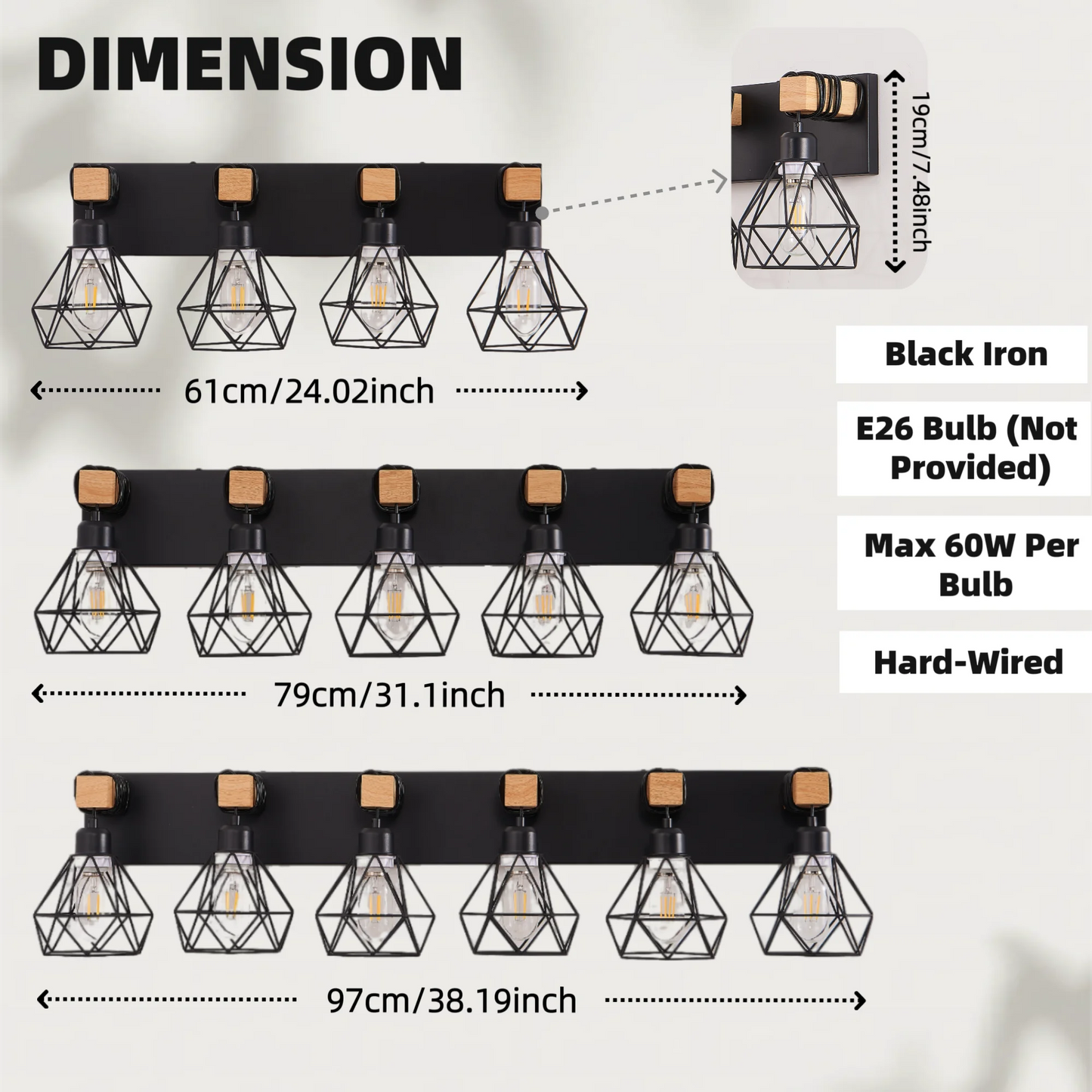 Vanity Wall Light Cage Farmhouse Geometric Iron E26 Socket