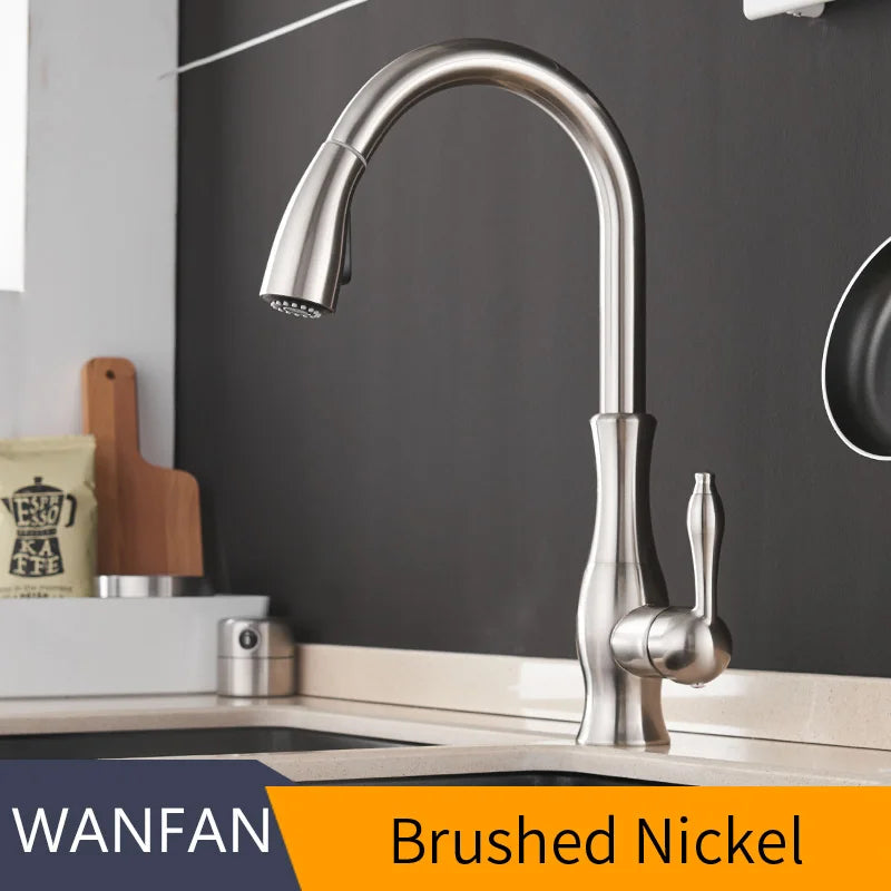 WANFAN Kitchen Pull Out Faucet With Single Handle Deck Mounted Mixer Tap 866011