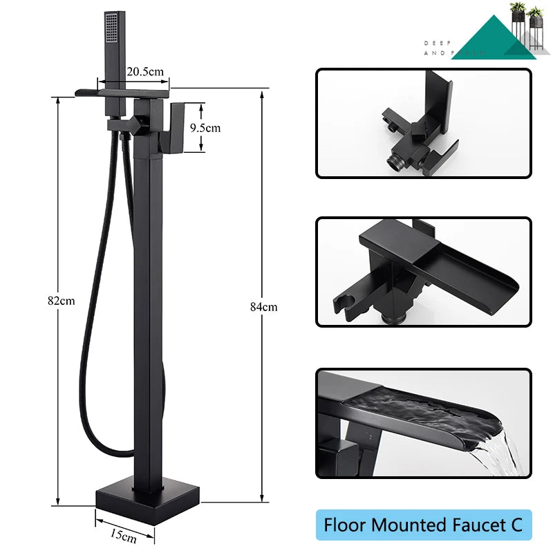 Rozin Floor Standing Bathtub Faucet Matte Finish Waterfall Mixer Tap