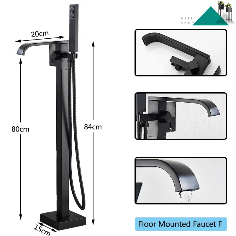 Rozin Floor Standing Bathtub Faucet Matte Finish Waterfall Mixer Tap