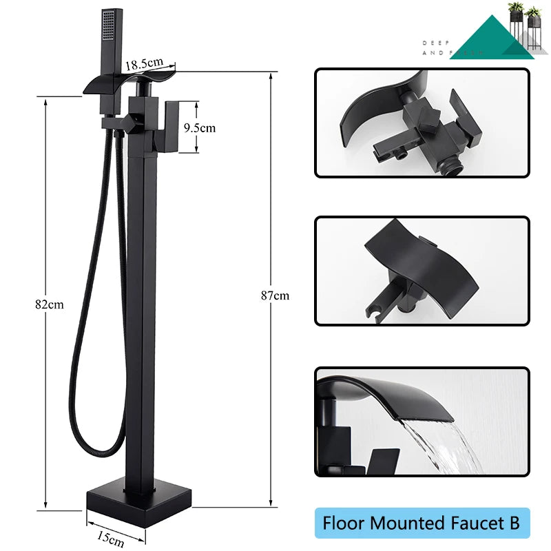 Rozin Floor Standing Bathtub Faucet Matte Finish Waterfall Mixer Tap