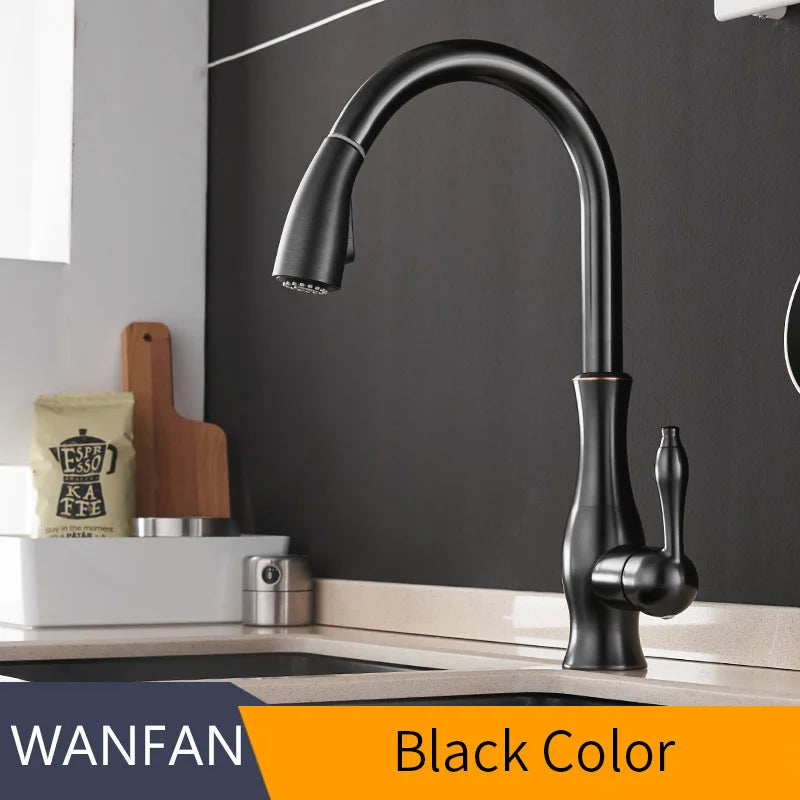 WANFAN Kitchen Pull Out Faucet With Single Handle Deck Mounted Mixer Tap 866011