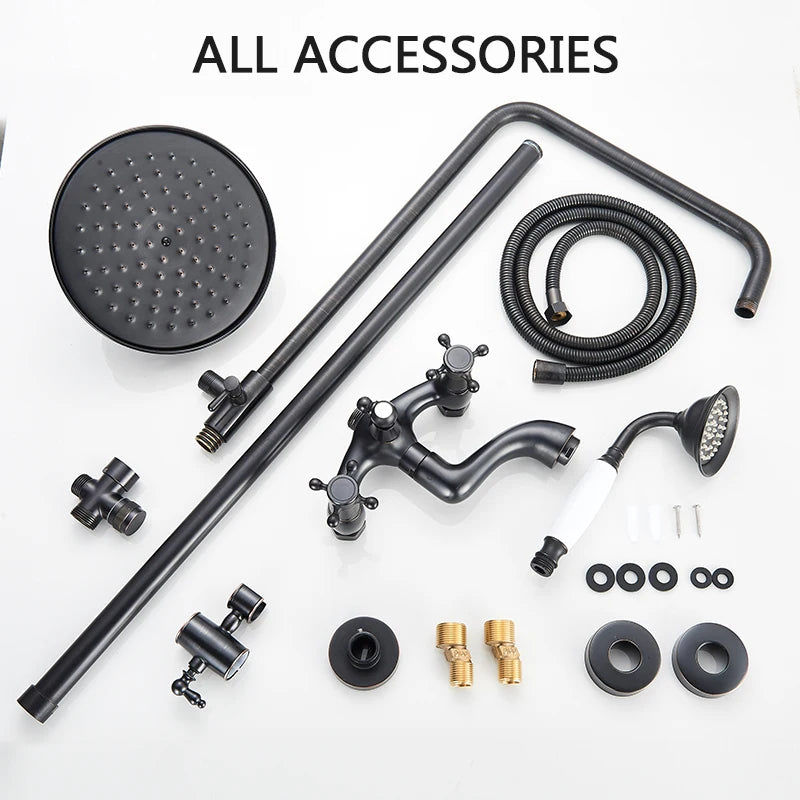 Rozin Dual Handle Wall Mount Shower Faucet With Handshower Brass