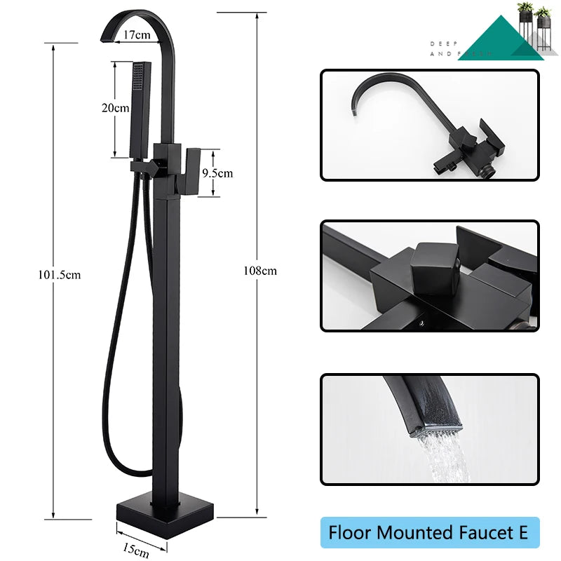 Rozin Floor Standing Bathtub Faucet Matte Finish Waterfall Mixer Tap