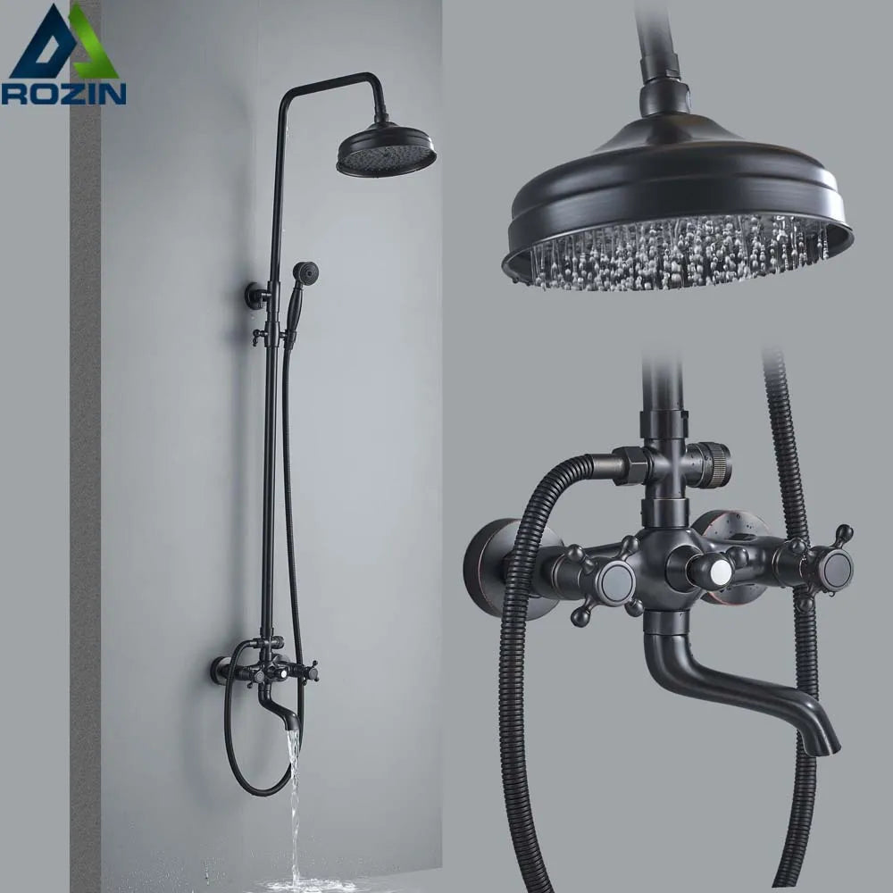 Rozin Dual Handle Wall Mount Shower Faucet With Handshower Brass