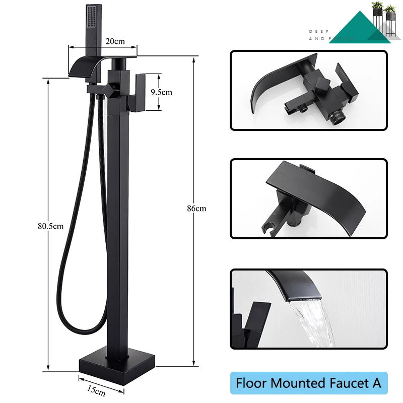 Rozin Floor Standing Bathtub Faucet Matte Finish Waterfall Mixer Tap