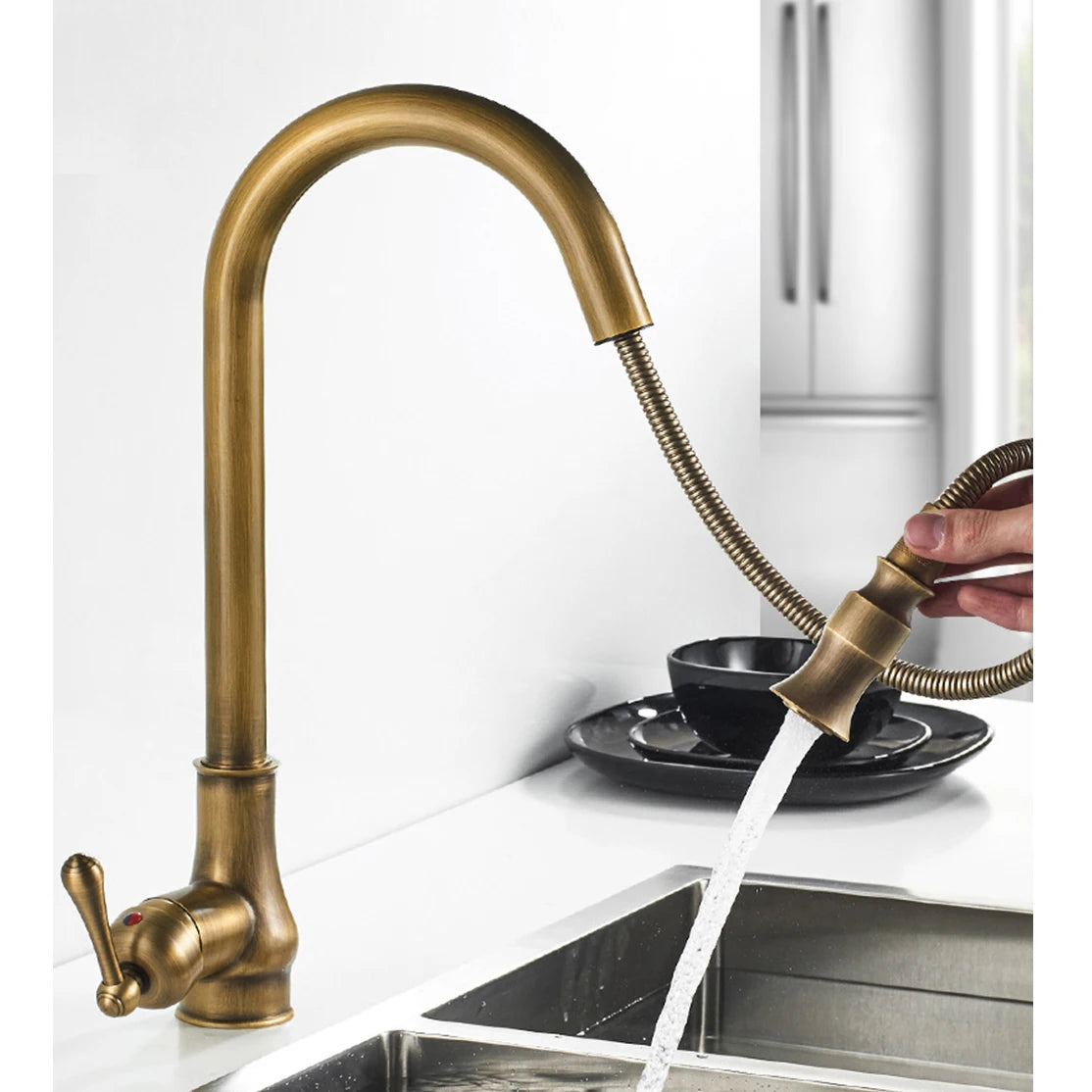 MYQualife Pull Down Kitchen Faucet Deck Mounted Hot Cold Water