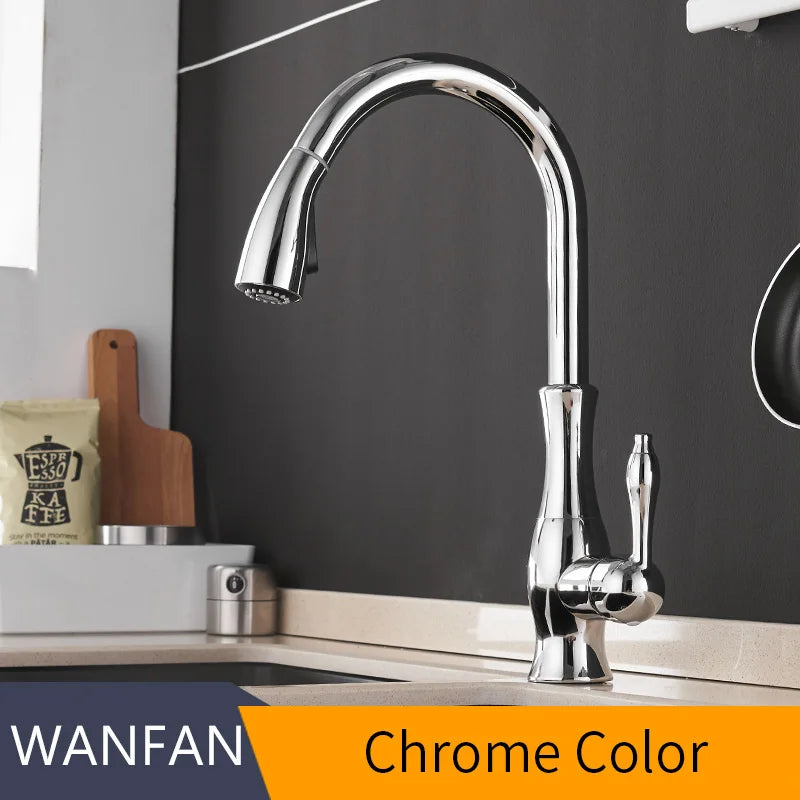 WANFAN Kitchen Pull Out Faucet With Single Handle Deck Mounted Mixer Tap 866011
