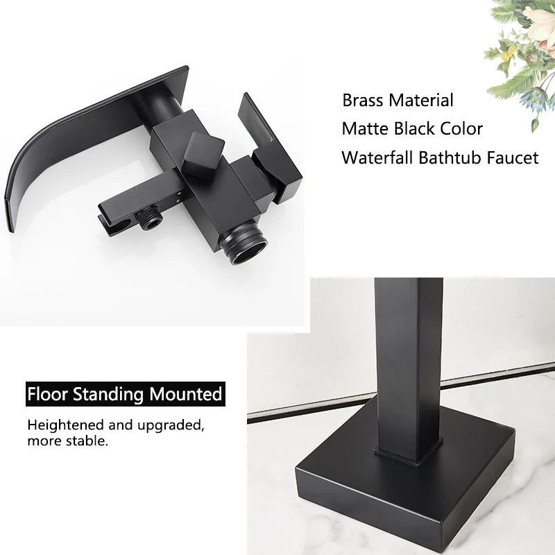 Rozin Floor Standing Bathtub Faucet Matte Finish Waterfall Mixer Tap
