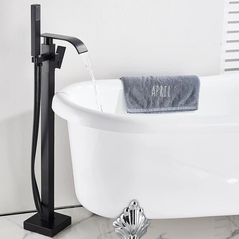 Rozin Floor Standing Bathtub Faucet Matte Finish Waterfall Mixer Tap