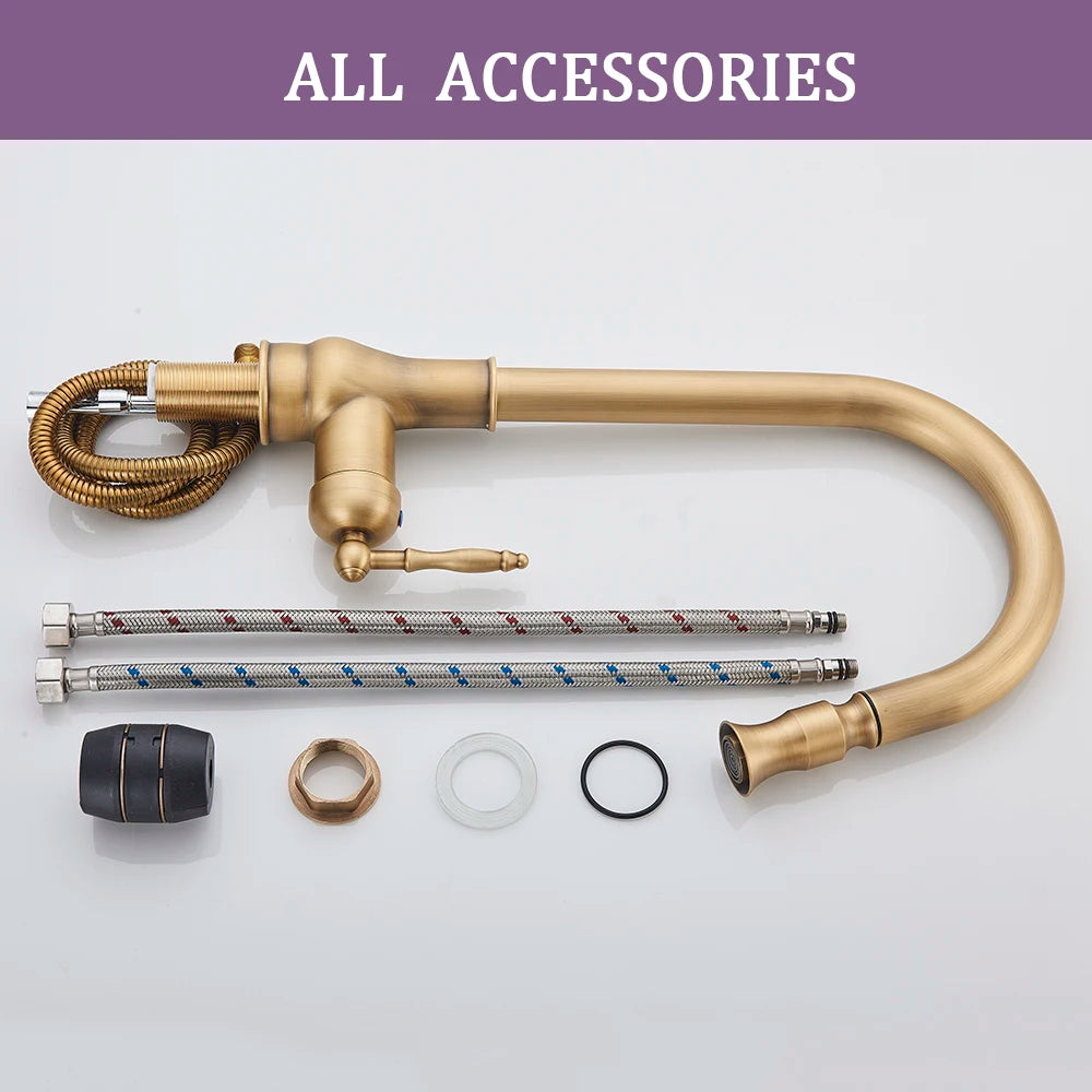 MYQualife Pull Down Kitchen Faucet Deck Mounted Hot Cold Water