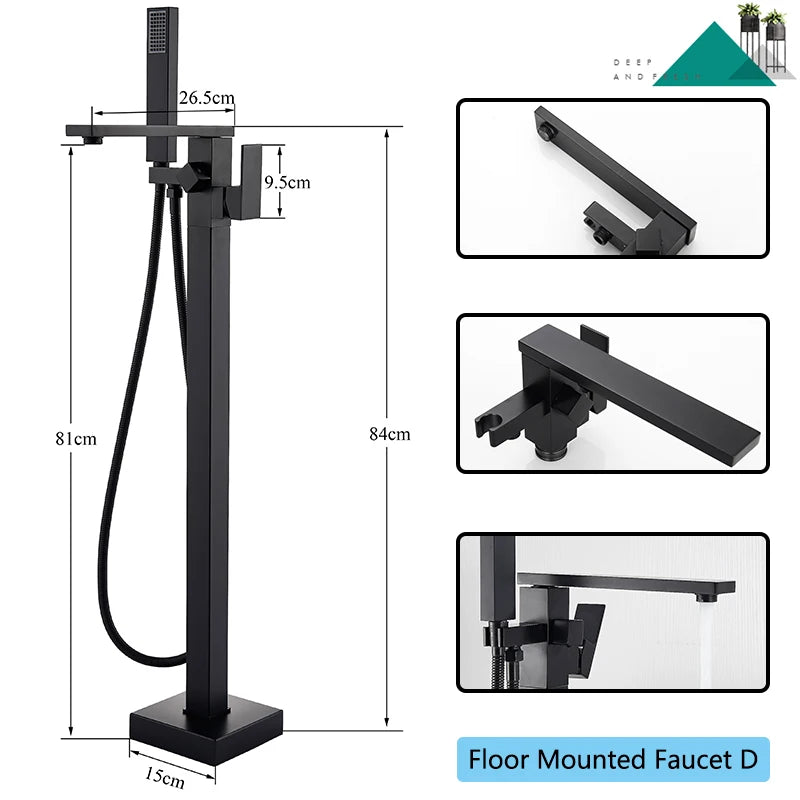 Rozin Floor Standing Bathtub Faucet Matte Finish Waterfall Mixer Tap