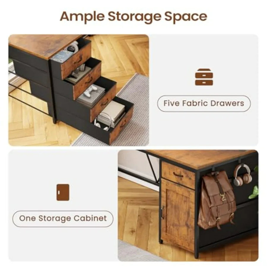 L Shaped Desk With 5 Drawer Power Outlet And Monitor