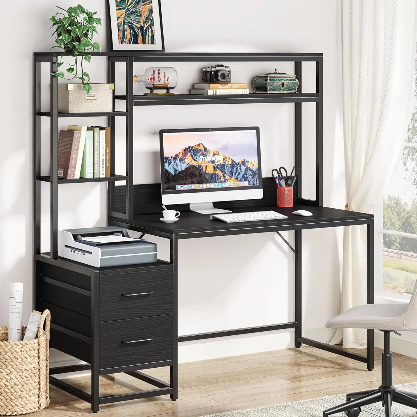 Little Tree Computer Desk With Drawers And Storage Shelves Office