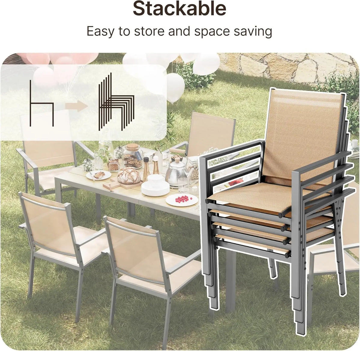 Patio Dining Set For 6 With Table And Textilene Chairs