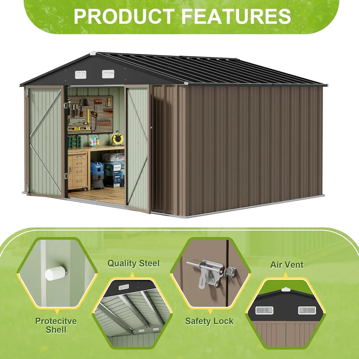 XMSJ Outdoor Metal Storage Shed For Garden And Backyard