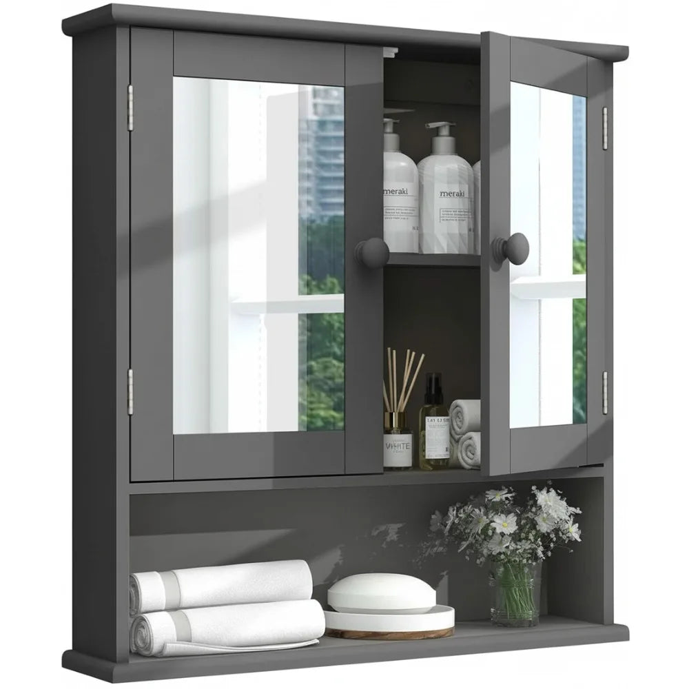 Mirrored Medicine Cabinet with Two Doors and Three Adjustable Shelves