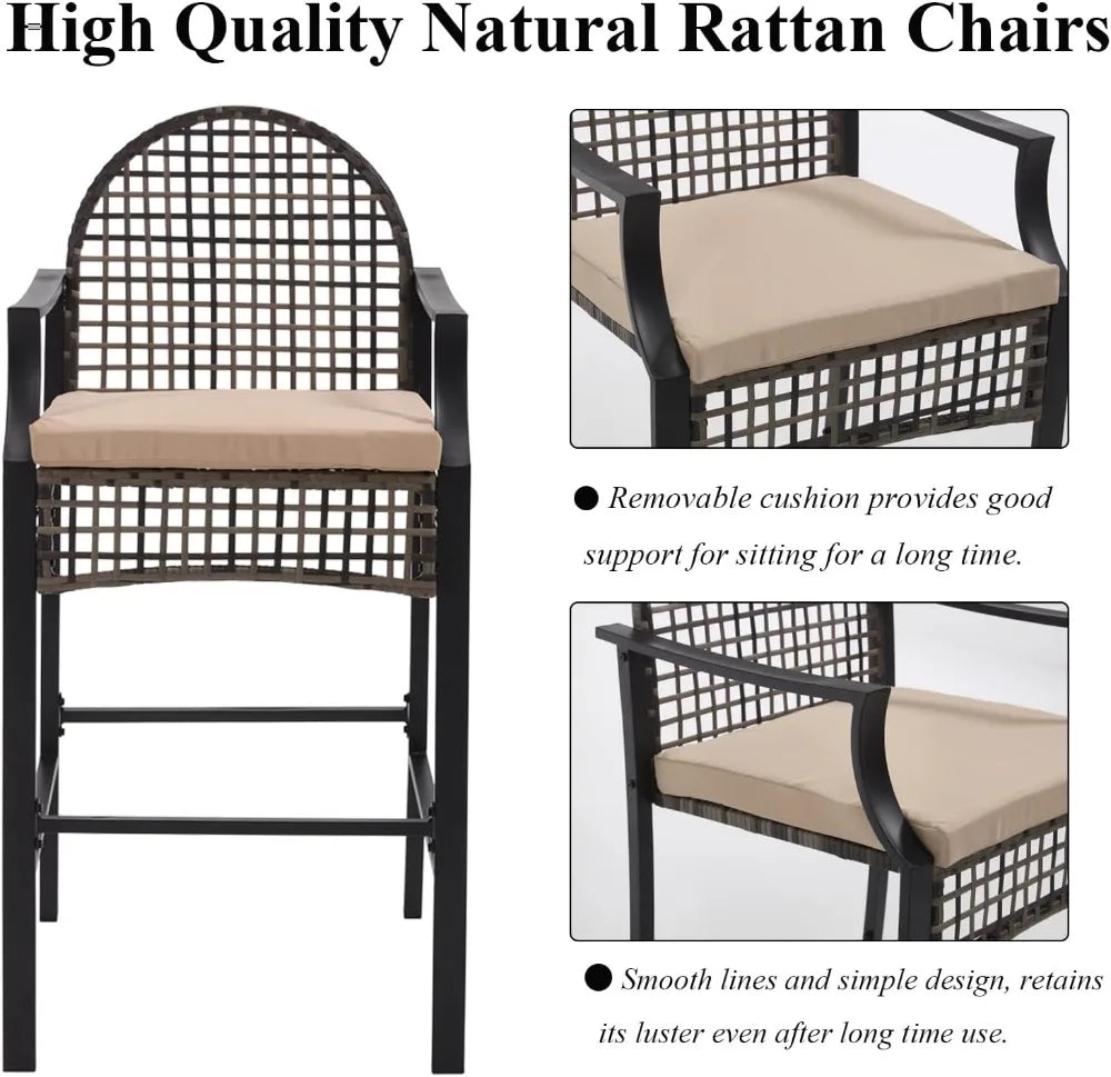 Outdoor Patio Bar Set With Cushions Wicker Stools And Table