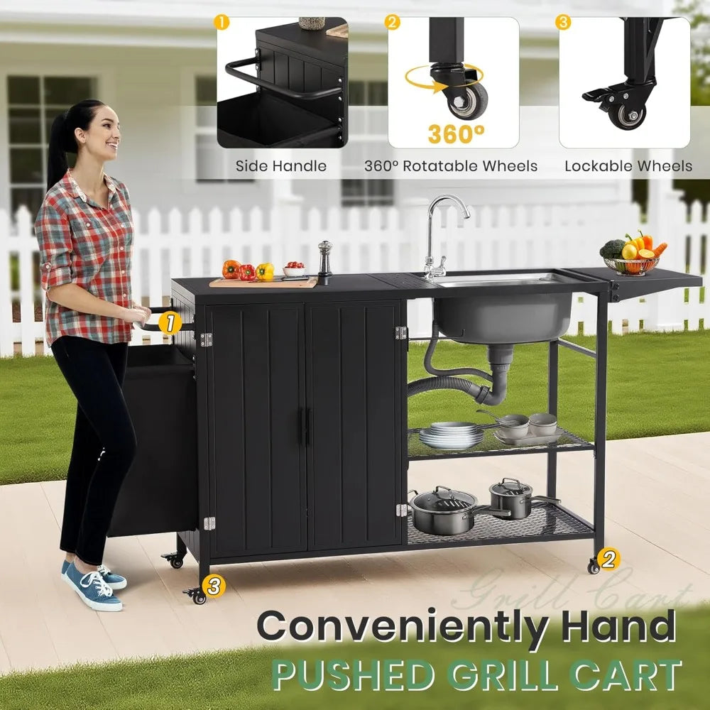Tongyue Outdoor Grill Table With Stainless Steel Sink Barbecue Cart