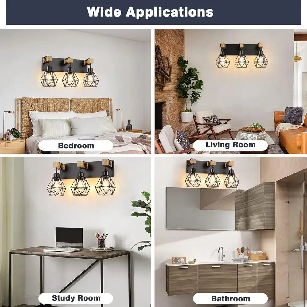 XMSJ Farmhouse 3 Light Vanity Lights Wood Metal Wall Sconces