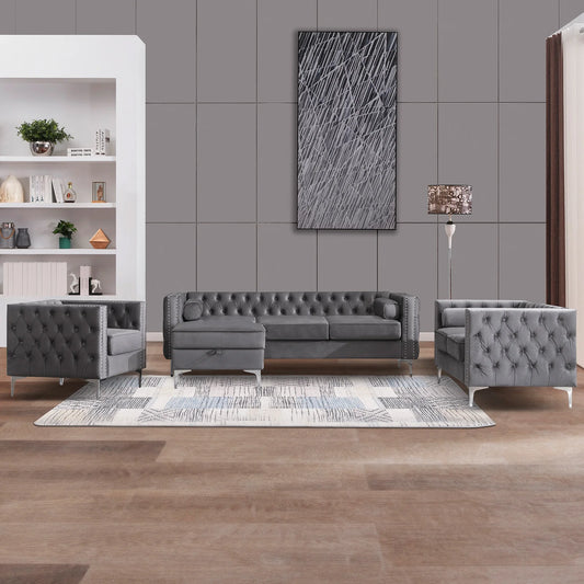 HORGAEO Convertible Sectional Sofa Set With Storage Ottoman