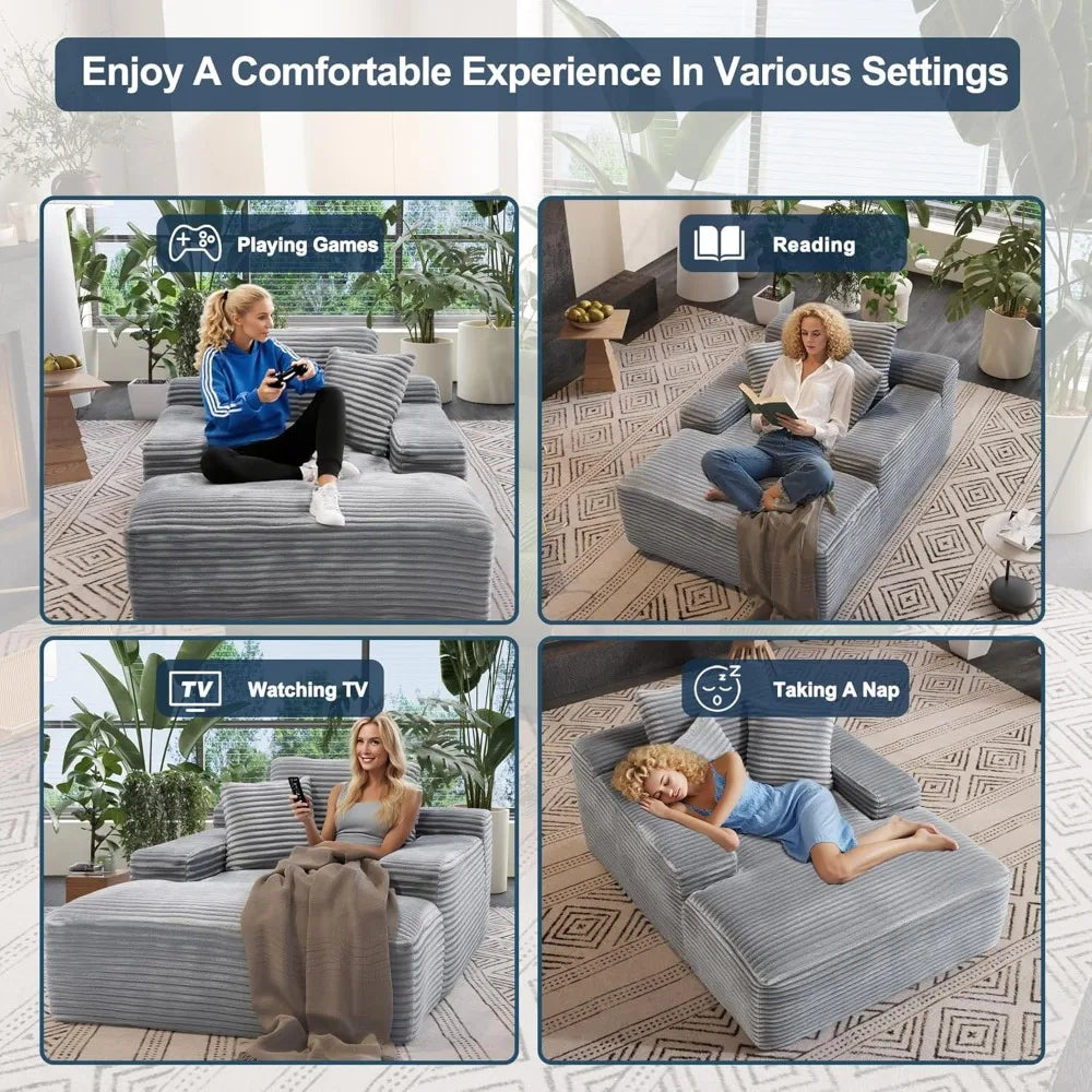 ZHUOTING Cozy Oversized Chaise Lounge Chair With 3 Pillows