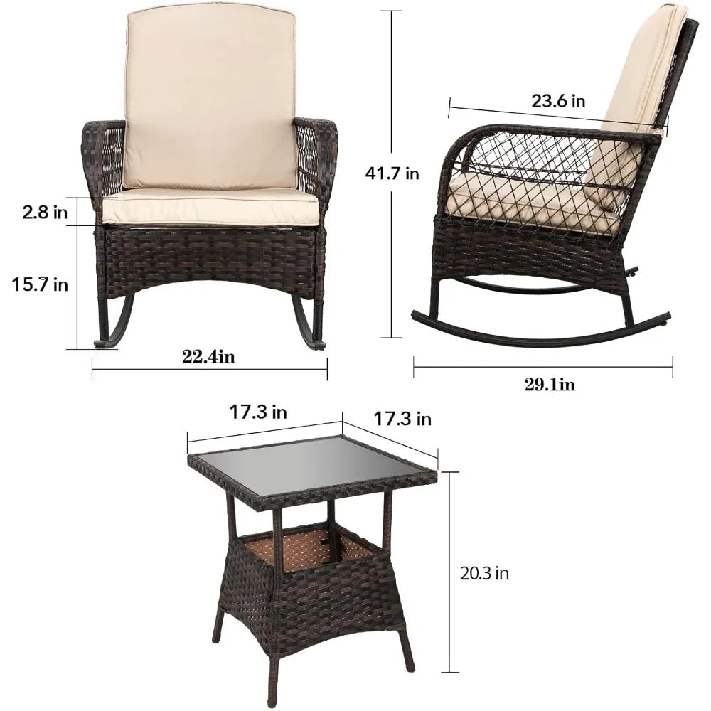 Leveleve Outdoor Rocking Bistro Set 3-Piece With Glass Table