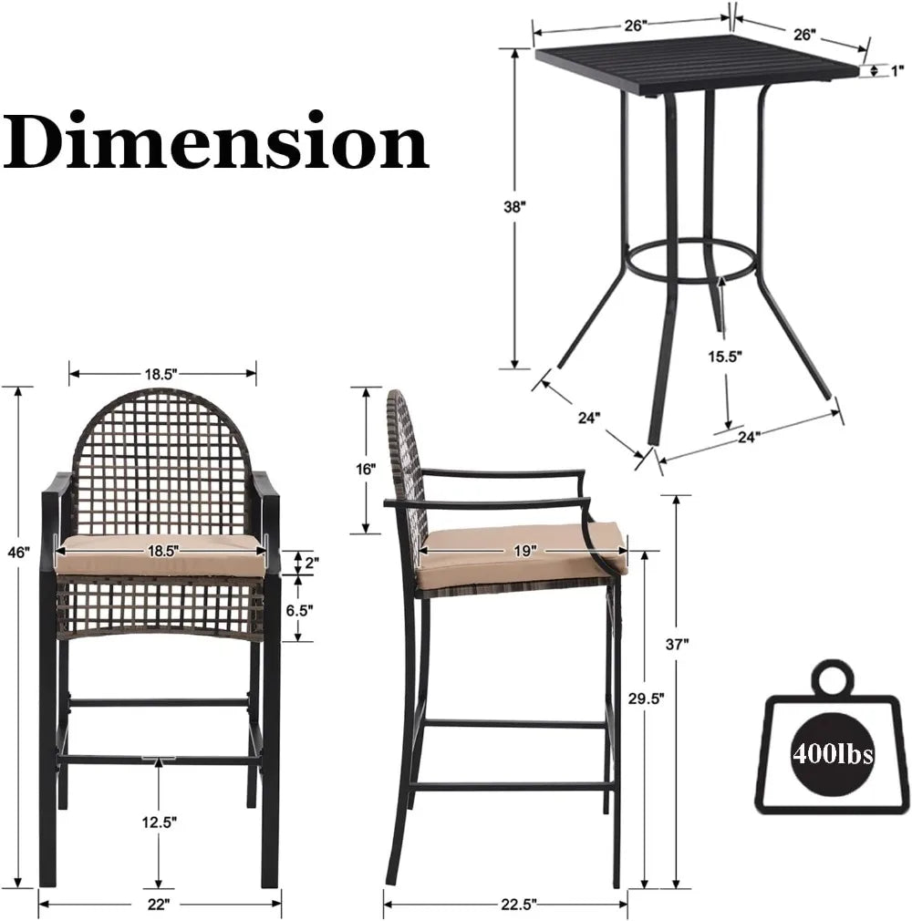 Outdoor Patio Bar Set With Cushions Wicker Stools And Table