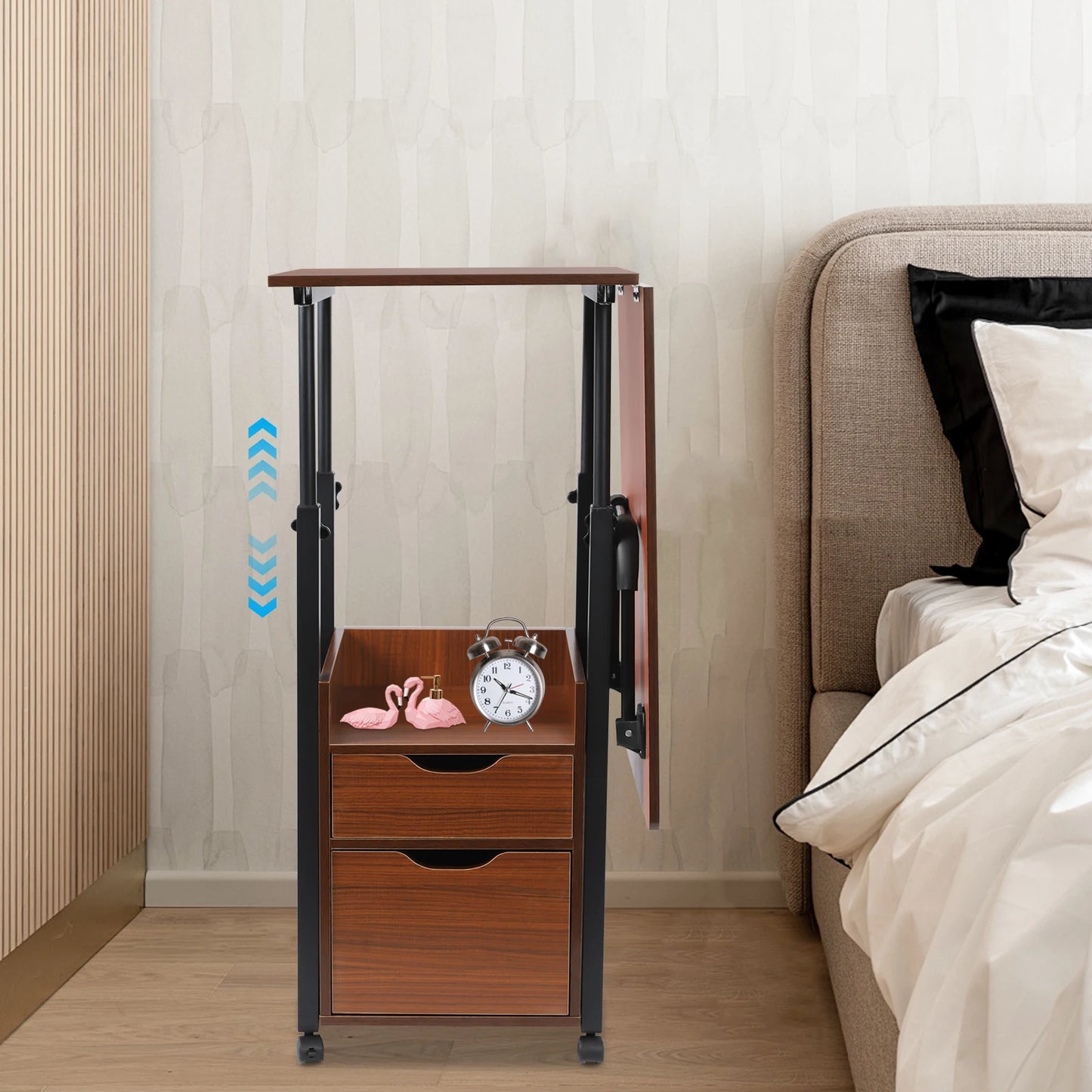 Bymaocar Foldable Laptop Desk With Wheels Height Adjustable Bedside Table