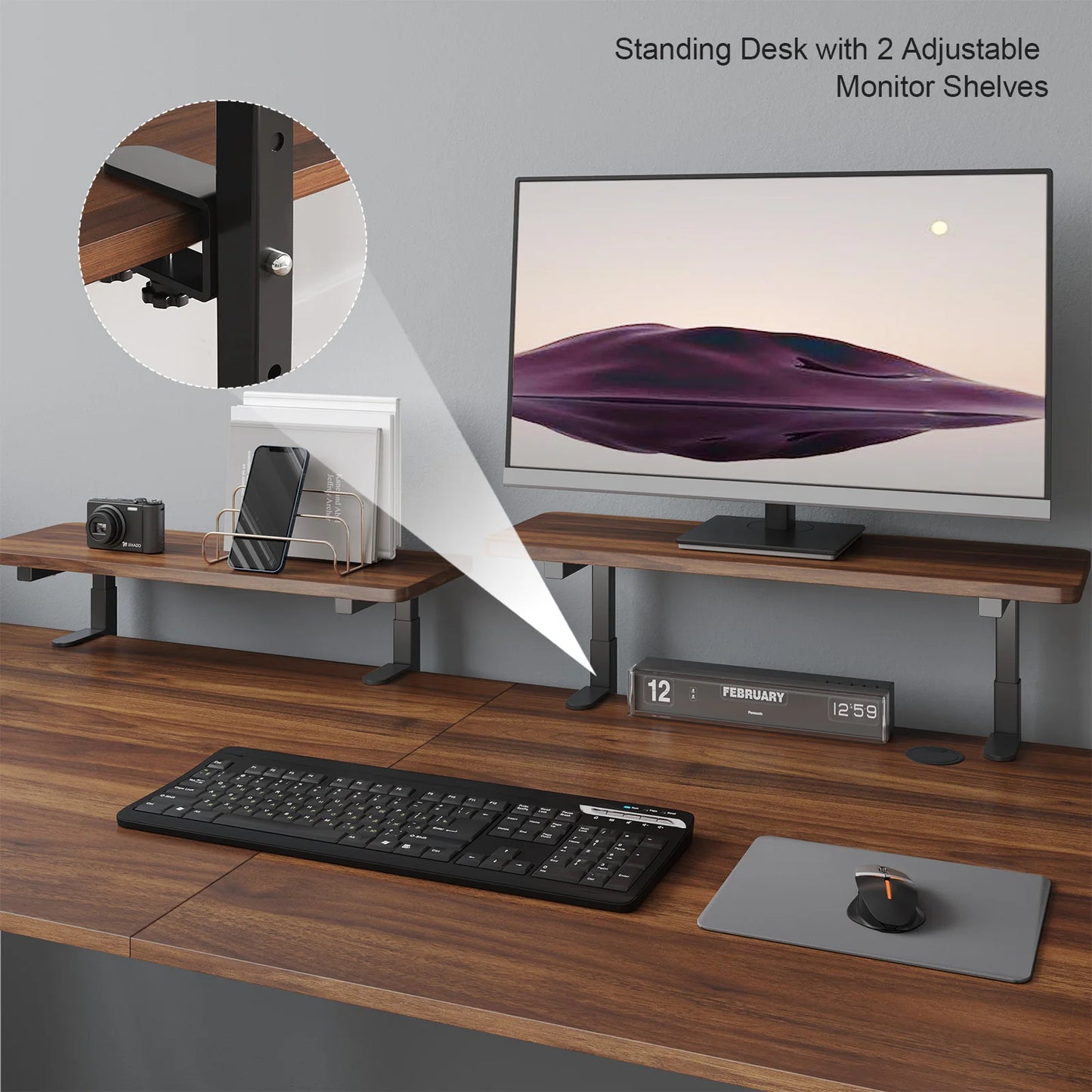ONBRILL Electric Standing Desk With Two Monitor Shelves Memory Controller