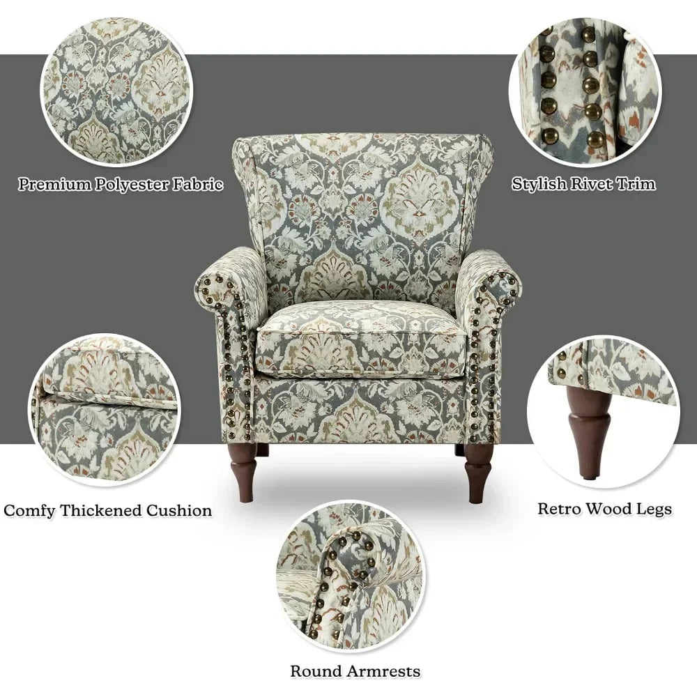Modern Wingback Accent Chair With Wood Legs And Nailhead Trim