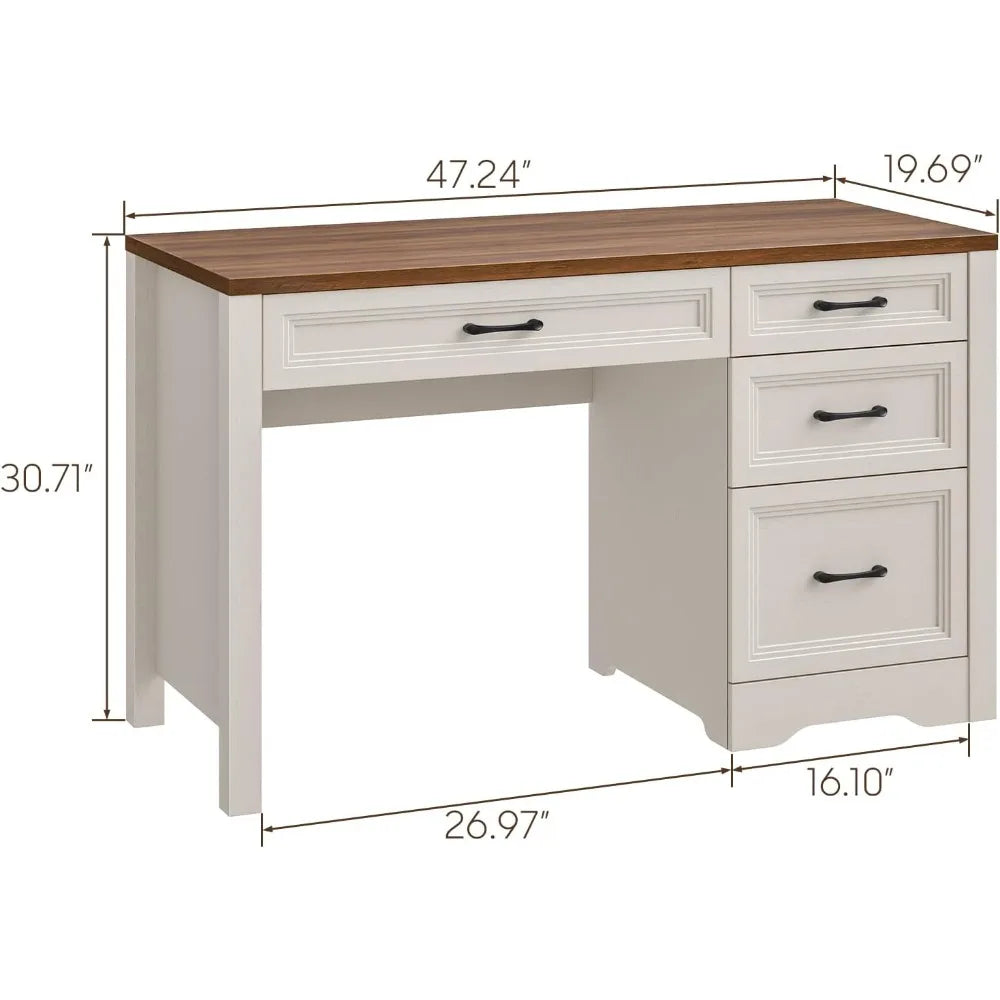 Farmhouse Executive Desk With Storage And File Drawers