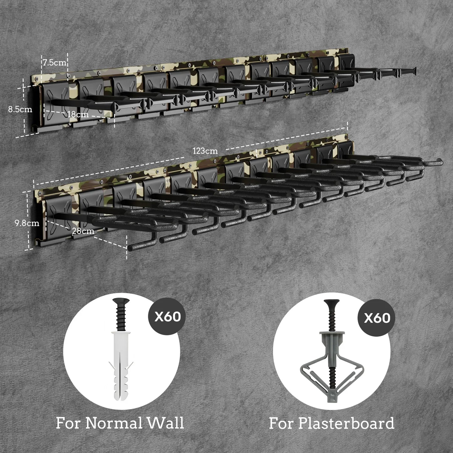 Heavy Duty Steel Gun Rack With Adjustable Slots Wall Mount
