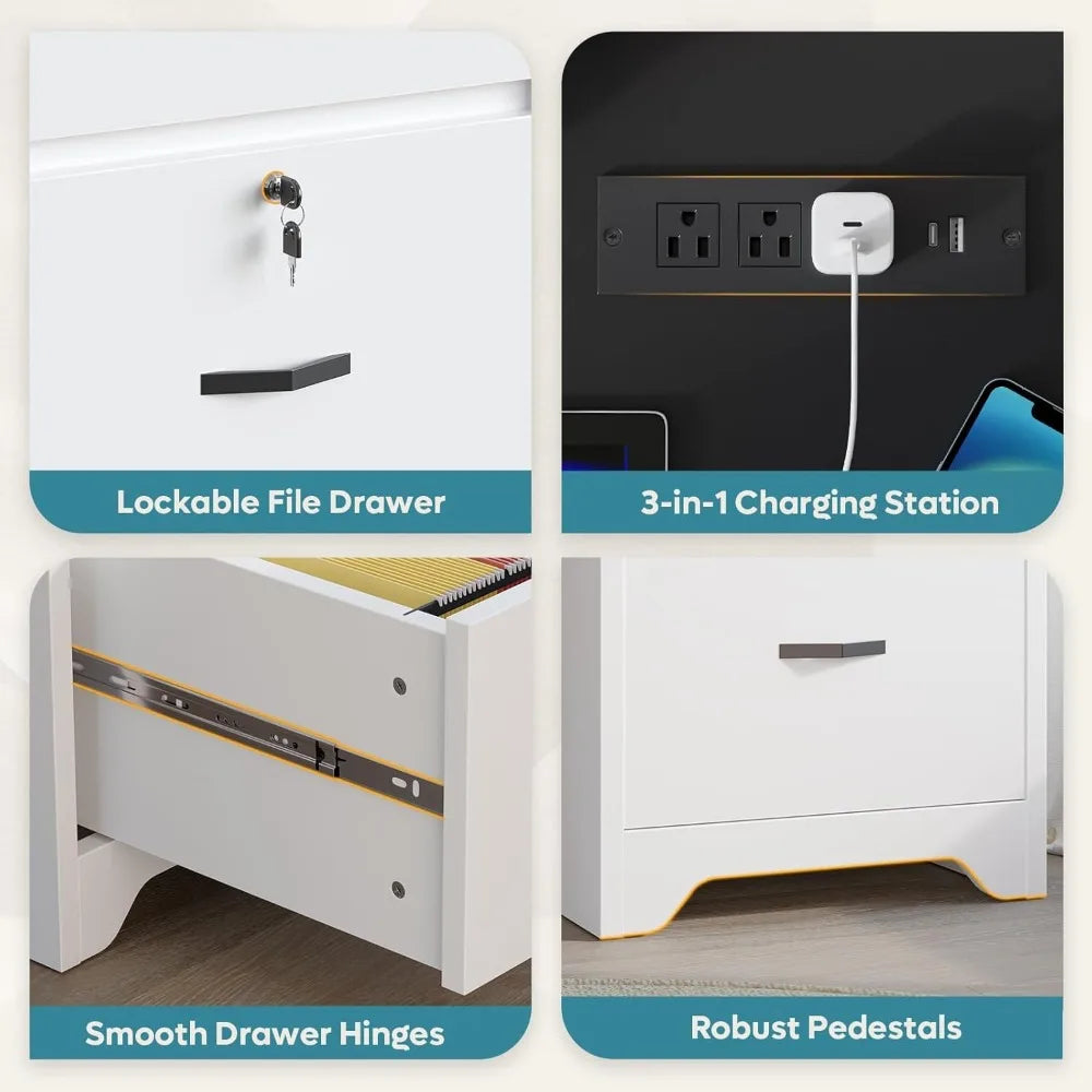 XIAOLANG Modern Office Desk With Lockable Drawers And USB Charging