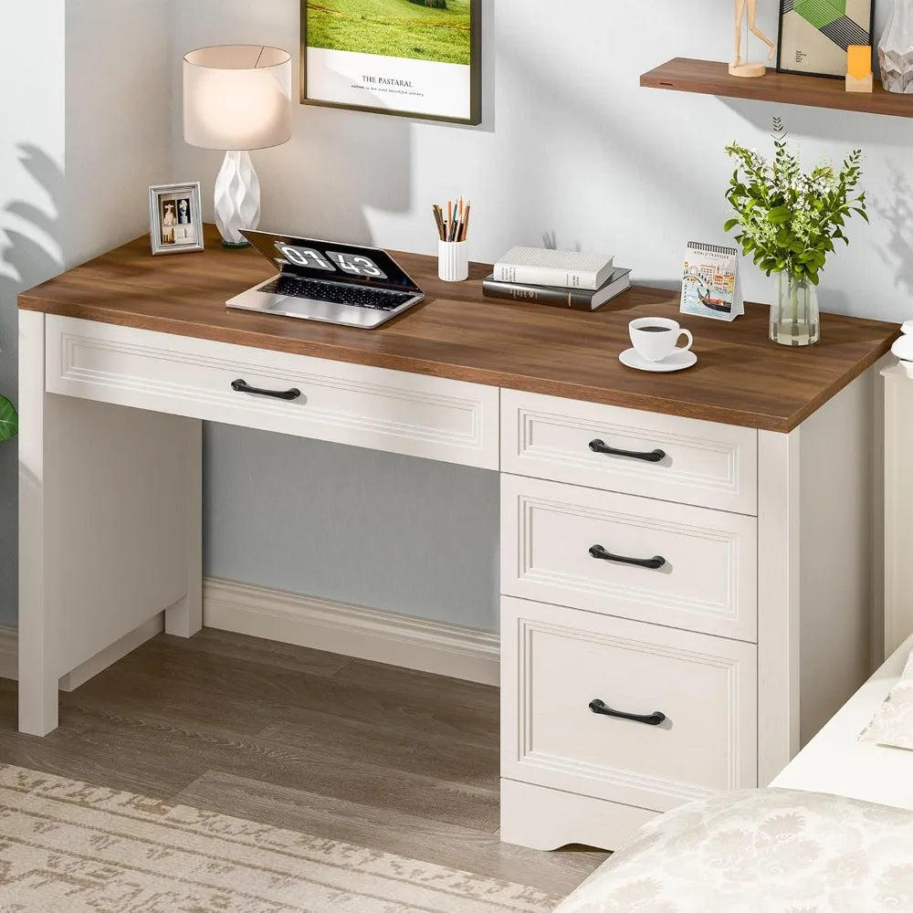 Farmhouse Executive Desk With Storage And File Drawers